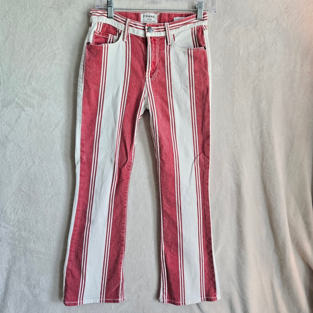 Frame Denim Le Crop Mini Boot Red White Striped Jeans Womens 25 High Rise Boot